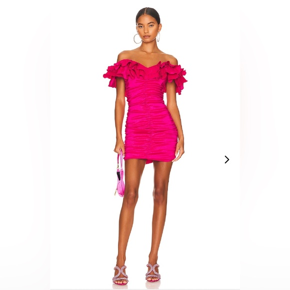 Lovers + Friends Dresses & Skirts - Lovers + Friends Hot Pink Off-Shoulder Ruffle Mini Dress